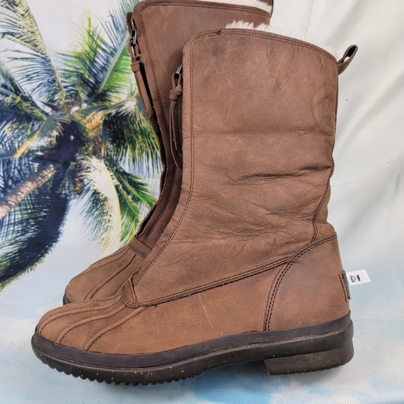 UGG Arquette Brown Leather Waterproof Winter Boots Womens Size 8 - Picture 5 of 11
